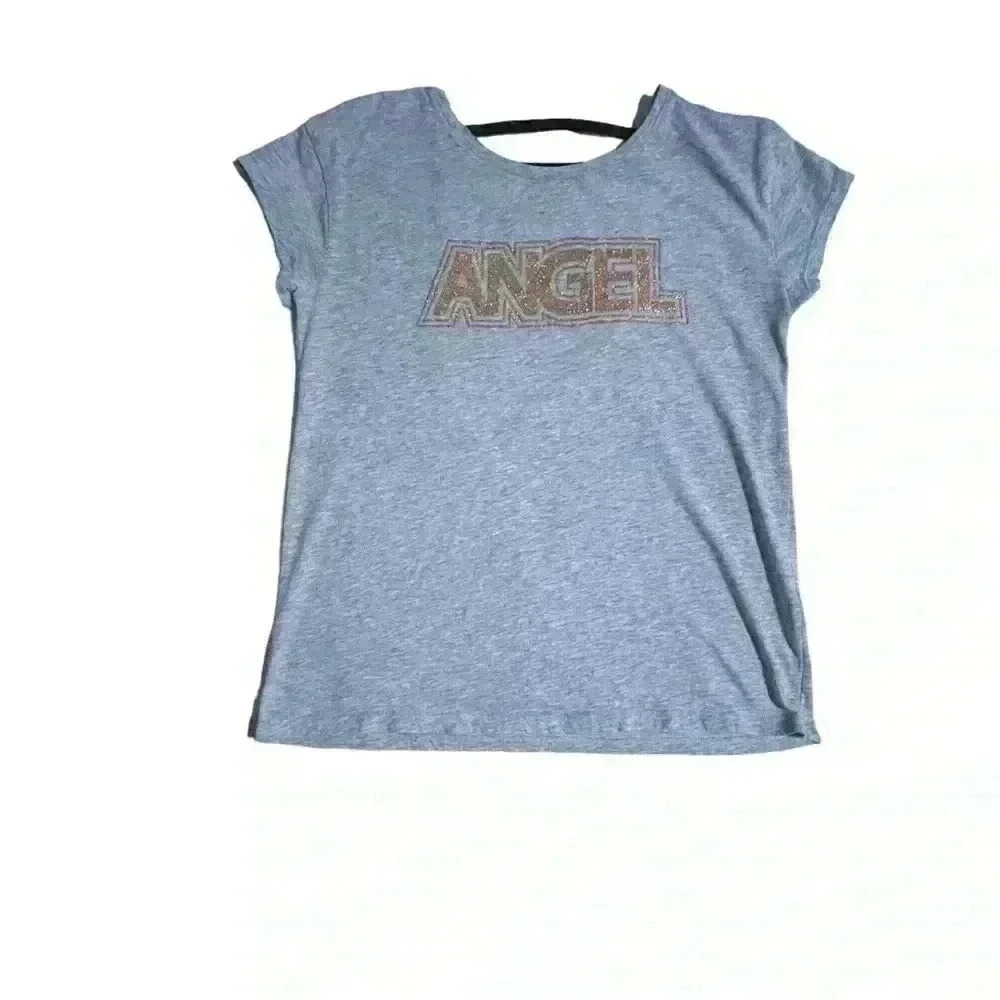 Victoria Sport Shirt Open Back Strapy Short Sleeve Top Women's Xs Gold Glitter